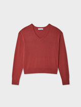 Linen Blend Rib Trim V Neck