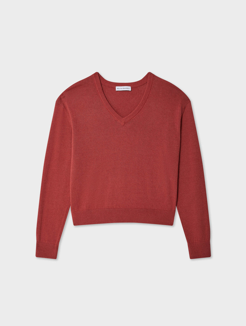 Linen Blend Rib Trim V Neck