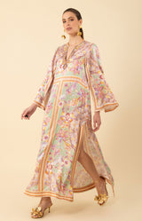 Aileen Silk Caftan Dress Beaded