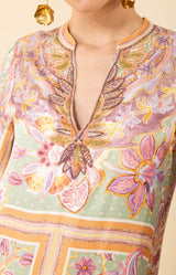 Aileen Silk Caftan Dress Beaded