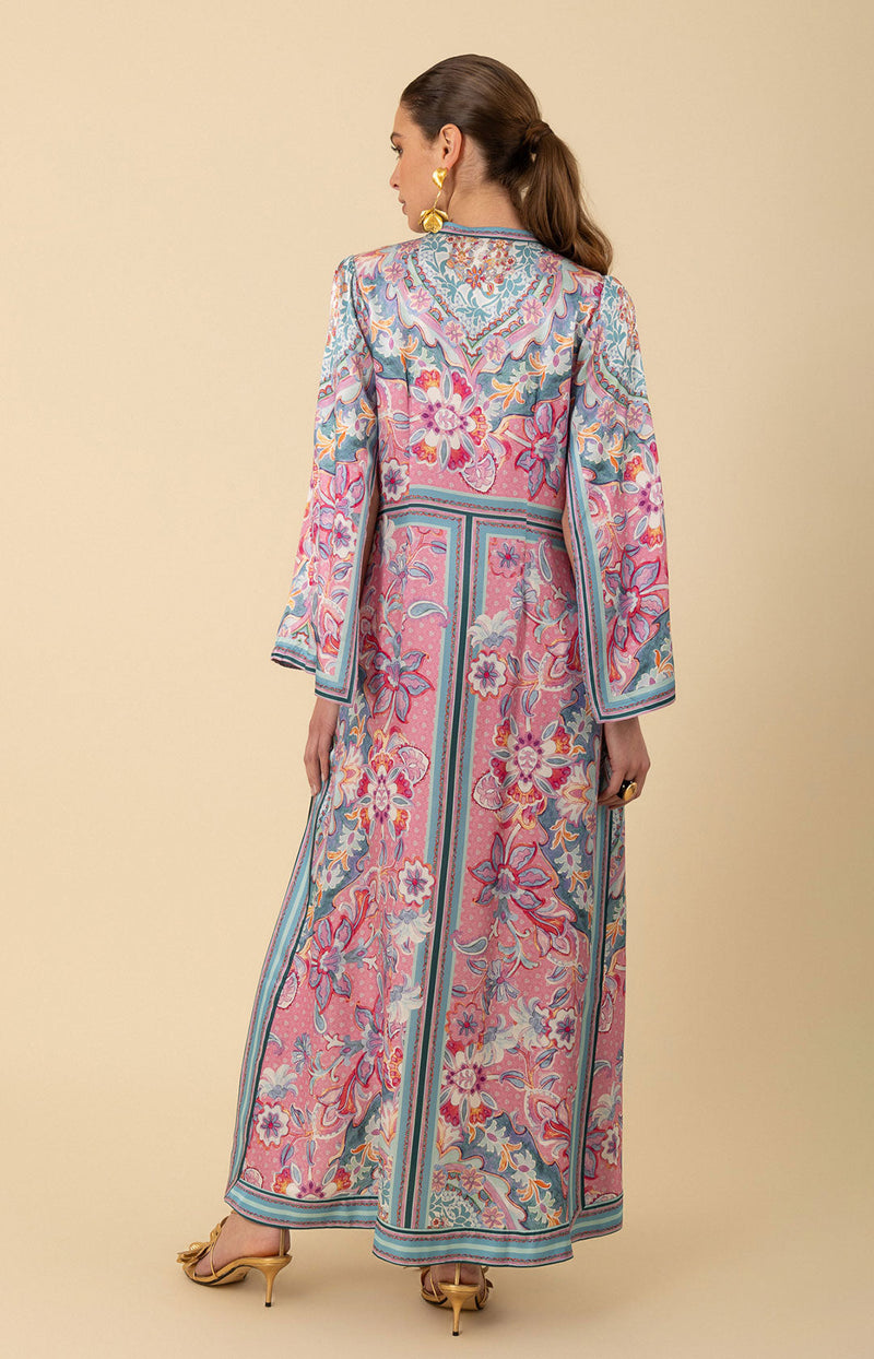 Aileen Silk Caftan Dress Beaded