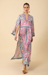Aileen Silk Caftan Dress Beaded