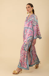 Aileen Silk Caftan Dress Beaded