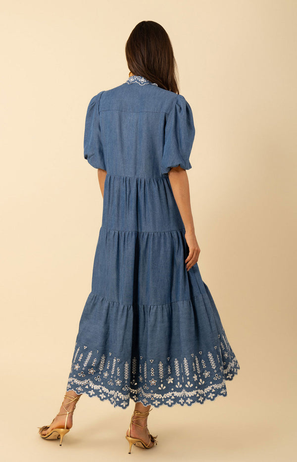 Martha Embroidered Chambray Maxi Dress